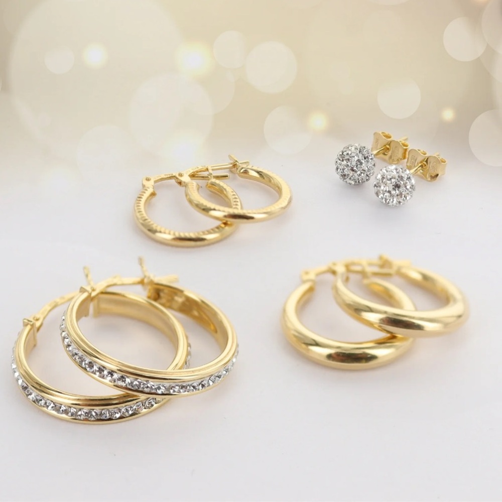 Brilliance Fine Jewelry Sterling Silver 14K GoldPlated Crystal Studs & Hoops Set